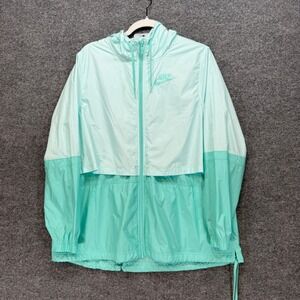 Nike Windbreaker Womens Large Blue Lightweight Hooded Mesh Lined Full Zip Jacket